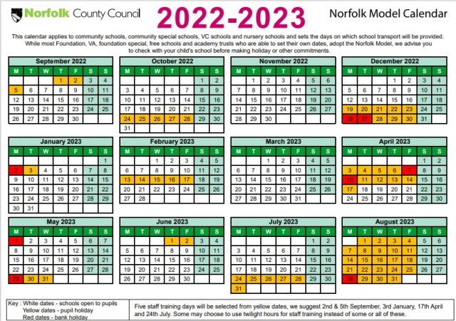 Norwich University Calendar 2022 2023 Term Dates | Sparhawk Infant And Nursery